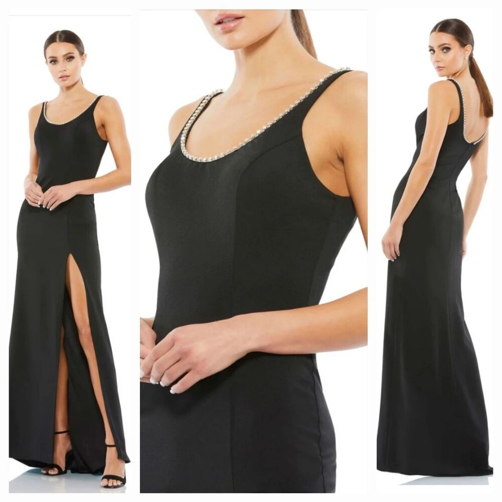 NEW IEENA For Mac Duggal Black Sleeveless Crystal Scoop Column Gown Size 8